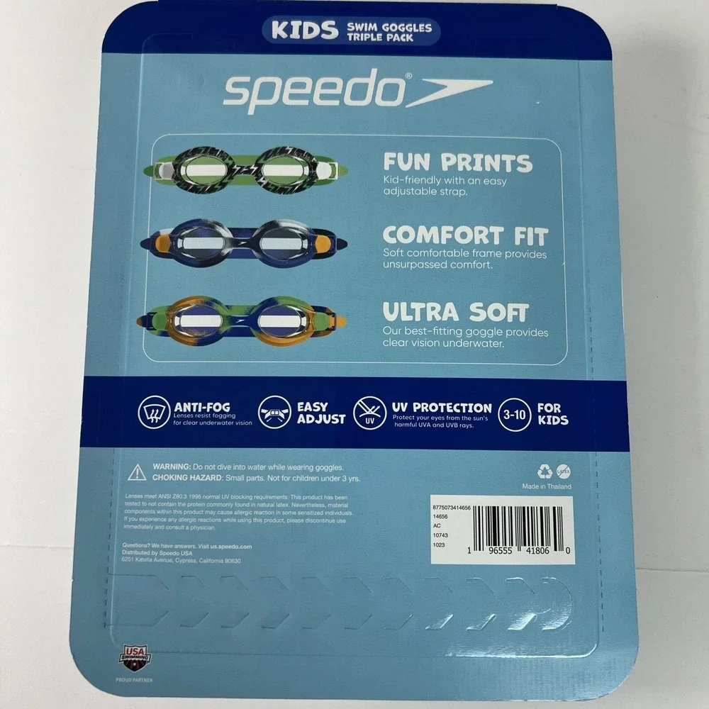 Speedo Kids Swim Goggles 3 Pack Ages 3-10 TUV Protect Easy Adjust‎ Anti Fog F30
